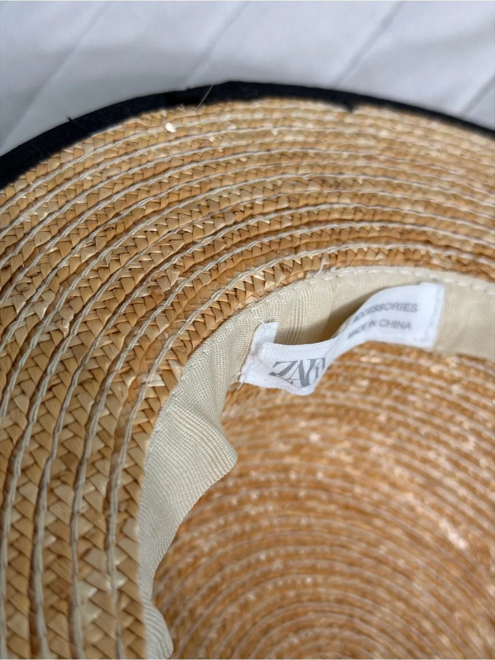 Girls Zara Tan Straw Boater Hat with Black Band
